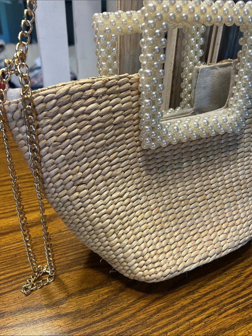 Isaac Mizrahi Pearl-Trim Woven Crossbody in Cream
